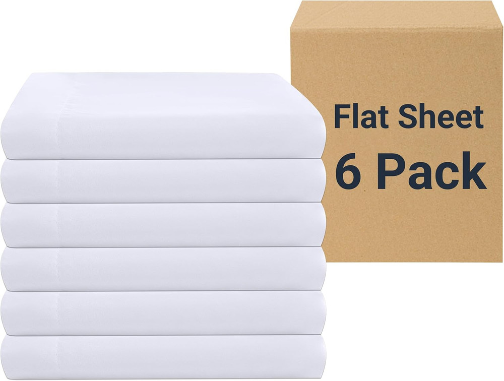 White Bulk Flat Sheets Only King Size 6 Pack Easy Sort Top Bed Sheet