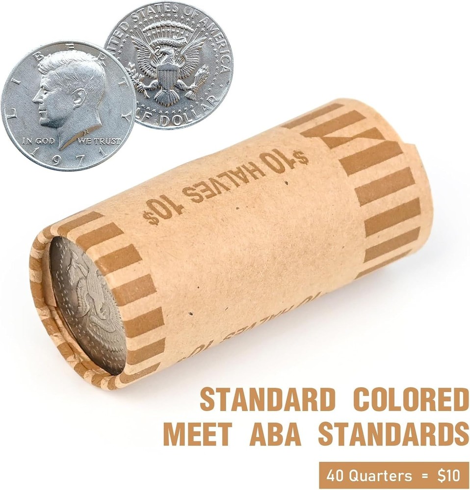 Durable 36 PCS Brown Coin Wrapper Rolls - Safe and Efficient Half Dollar Storage