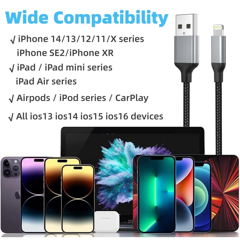 2 FT iPhone Charging Cable, 2 Pack [MFi Certified] USB to 2 FT, Black