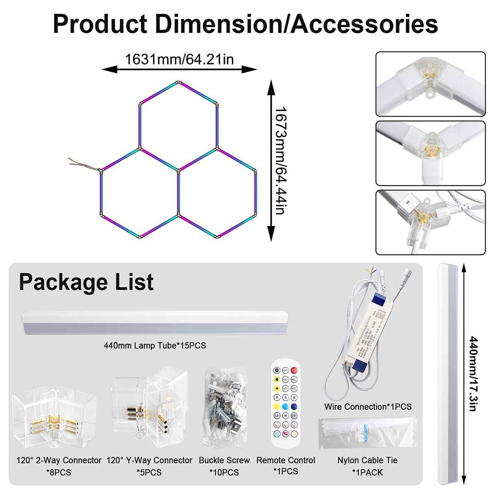 DIY RGB LED Hexagon Garage Lights Dimmable Car Detailing Shop Light for Bar Gym