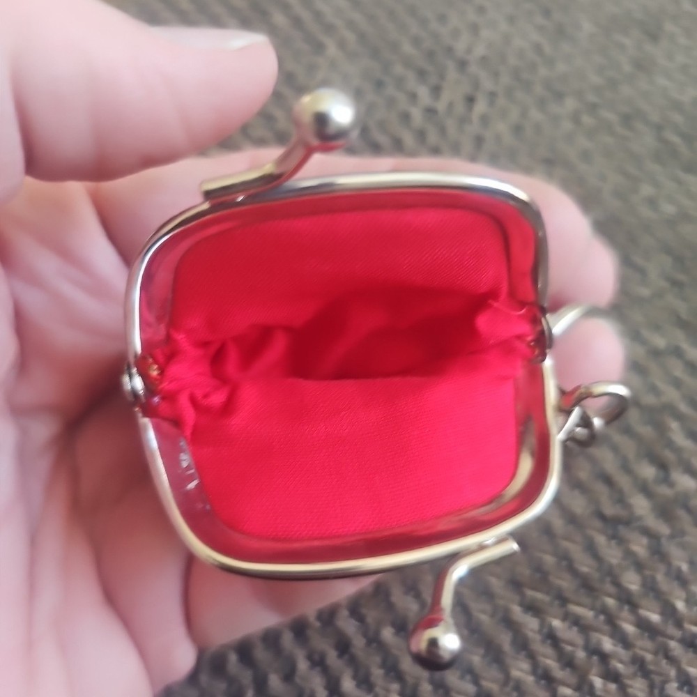 Vintage Red Flowered Change Purse Keychain