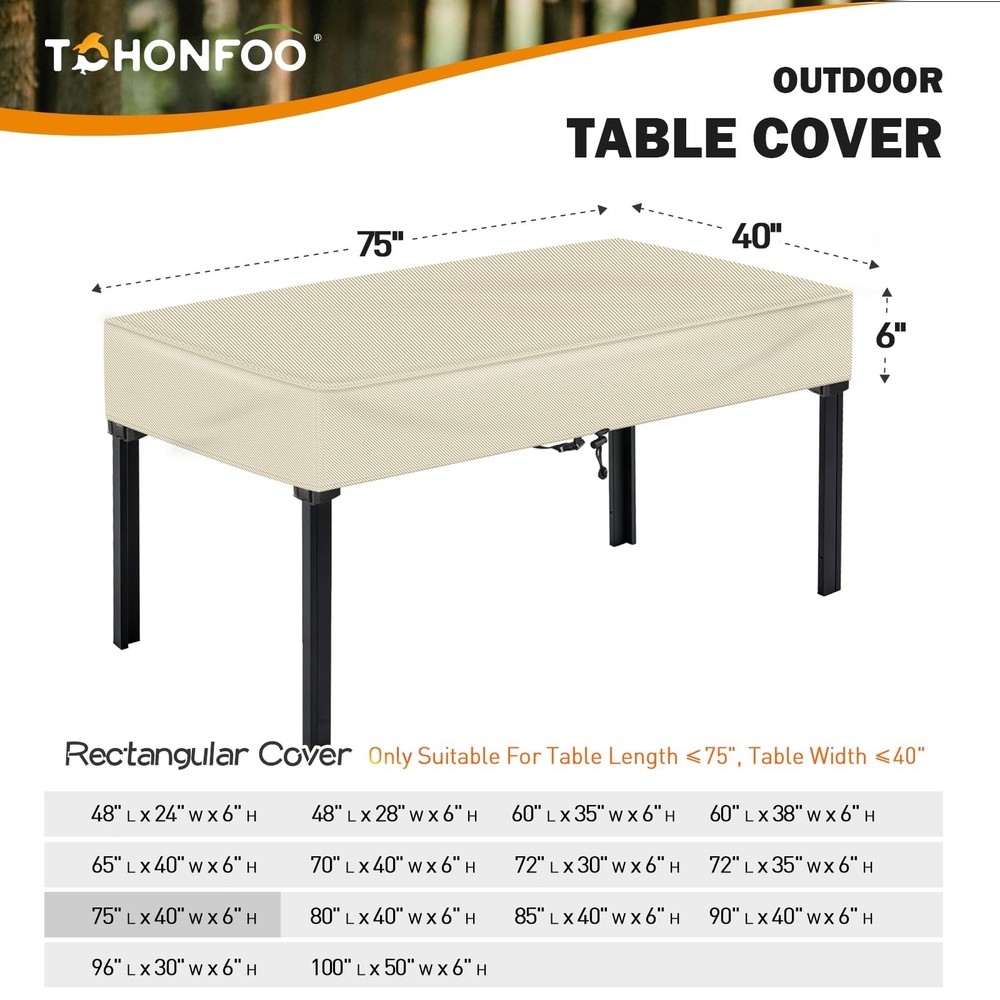 TOHONFOO Rectangular Patio Table Cover Waterproof AntiUV Outdoor Dining Tabl...