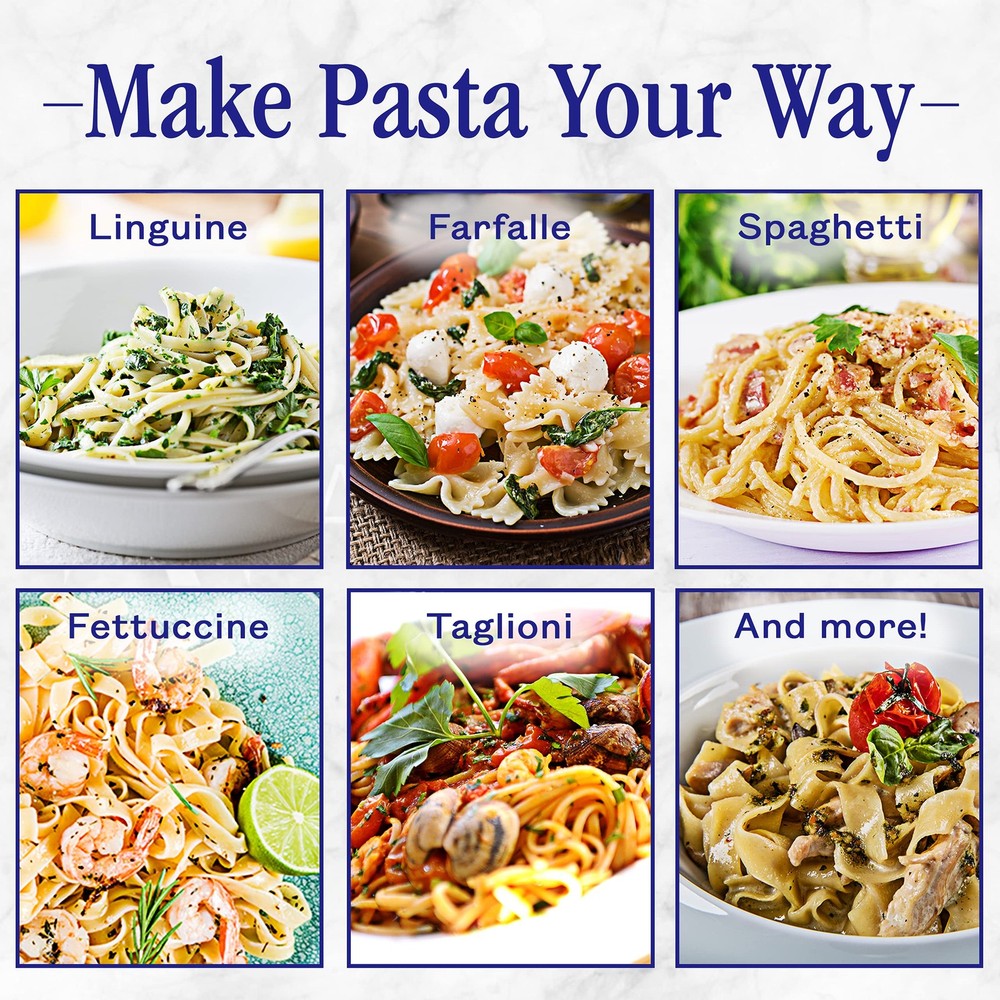 Pasta Maker with 7 Adjustable Thickness Settings - 2 in 1 Noodle Maker with R...