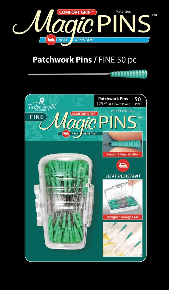 Taylor Seville Fine Magic Pins - Patchwork 50/Pkg-W//Designer Storage Case