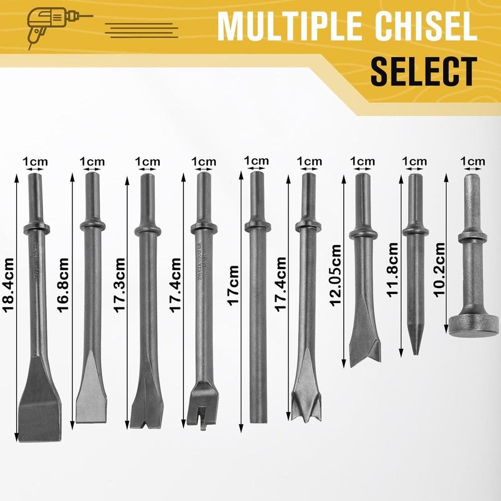 Air Hammer Bits Set - 9pcs Pneumatic Hammer Chisel Bits, Air Chisel Bits