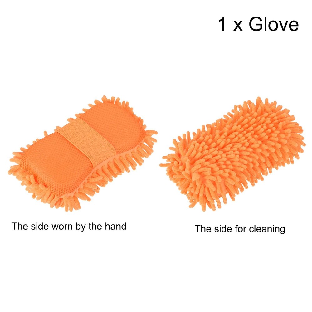 Microfiber Wash Gloves Chenille Cleaning Sponge Mitten Duster Orange