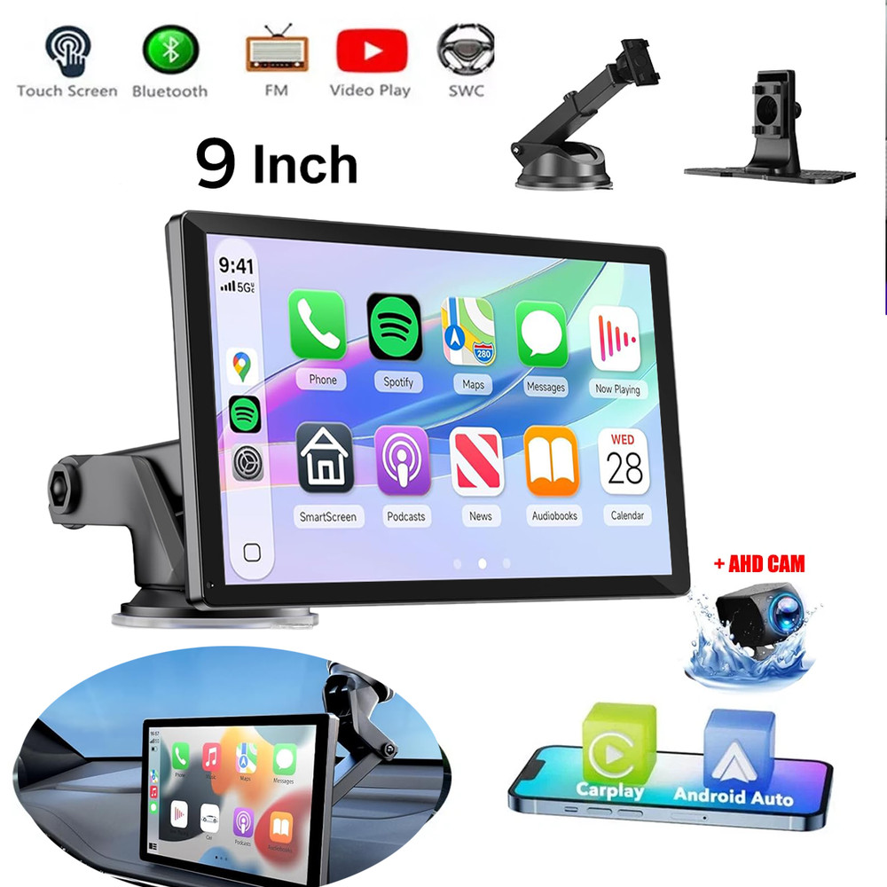 9'' Portable Apple CarPlay IPS Touch Screen Car Tablet Android Auto Radio