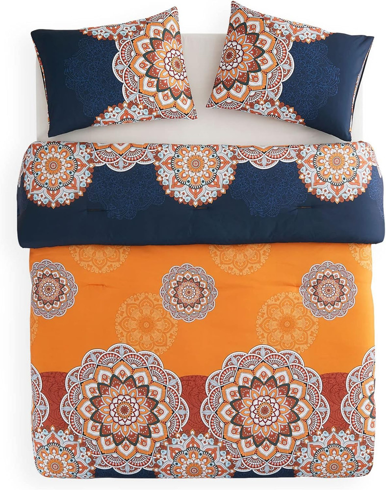- Bohemian Comforter Set, Boho Chic Ornate Floral Elements Pattern Printed for M
