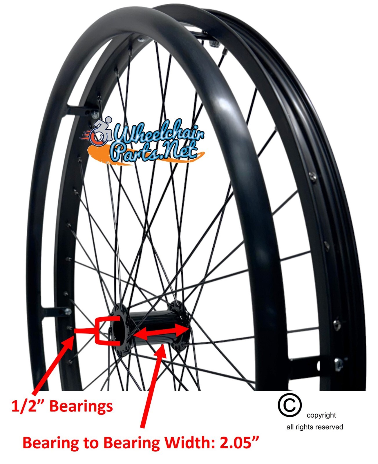24" (540) 36 Spoke Wheelchair Wheel With Aluminum Pushrim With Tire Options