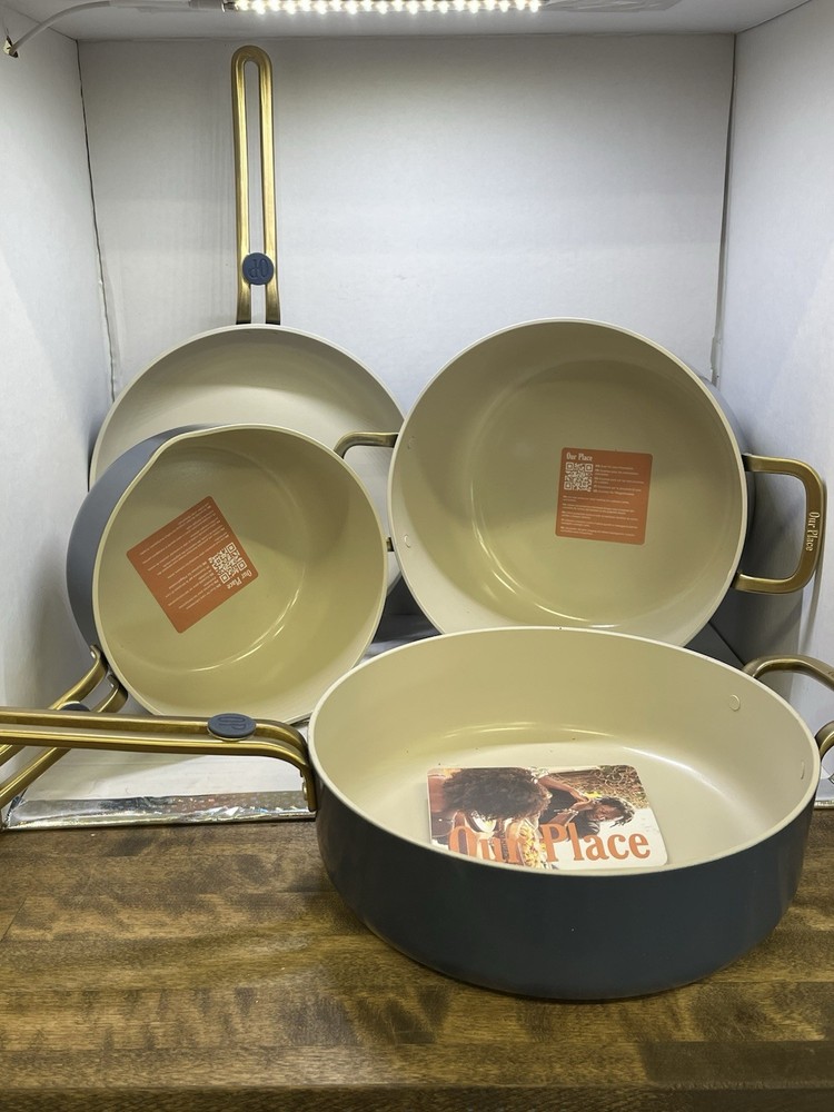 Our Place 8-PC Essential Ceramic Nonstick Cookware Set Blue Store Display Set