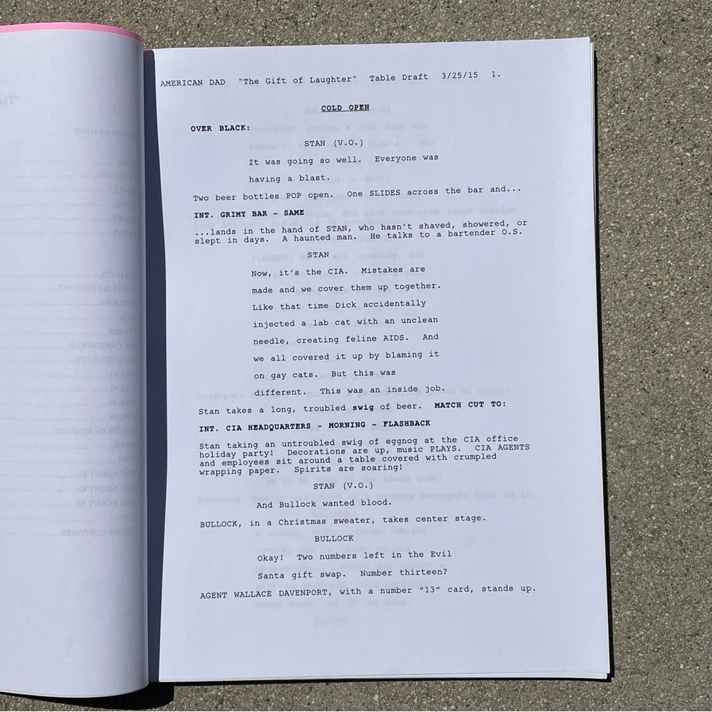 American Dad Dee Bradley Baker 2015 Original Production Used Table Draft Script