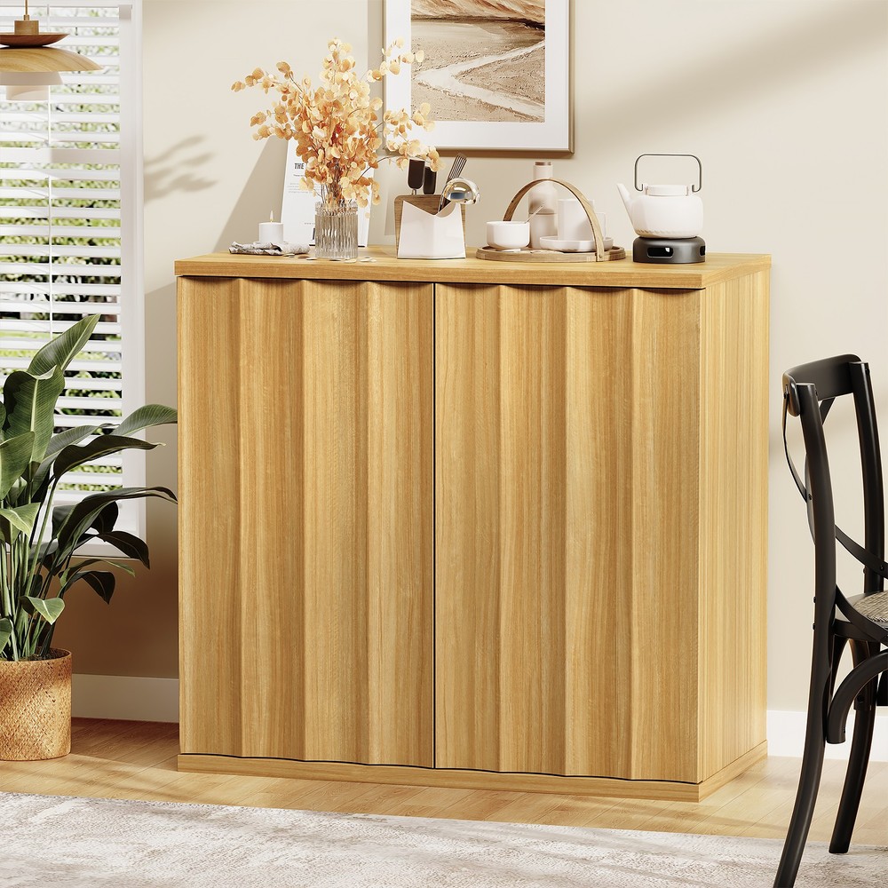 Waveform Design Buffet Cabinet with Storage, Handleless Sideboard Bar Cabinet
