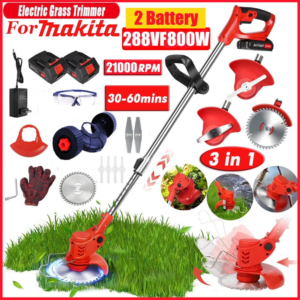 24V Electric Weed Eater Cutter Grass String Trimmer Cordless 2 Battery Powered
