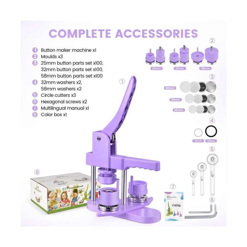 Mryitcal Button Maker Machine Multiple Sizes, 1''+1.25''+2.25'' Pin Maker But...