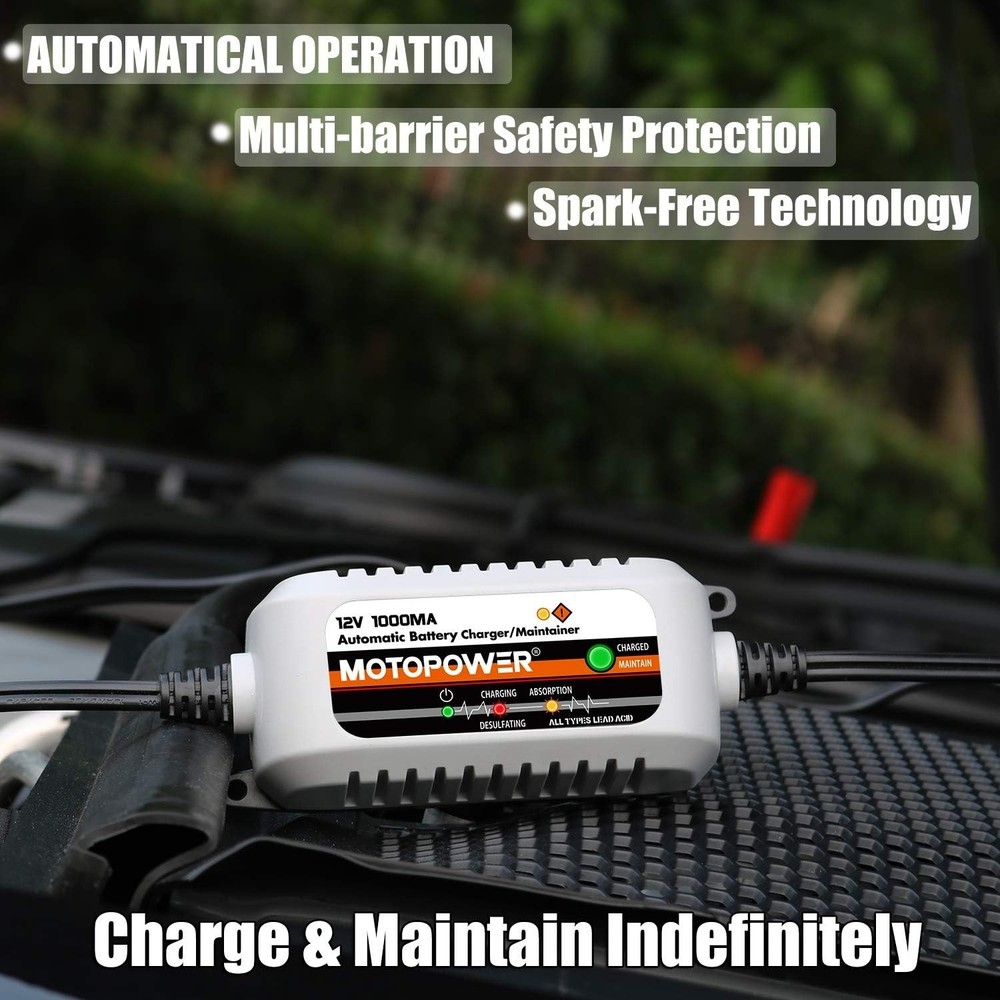 Smart 12V 1000mA Battery Charger with Energy Saving Timer & Safety Certification
