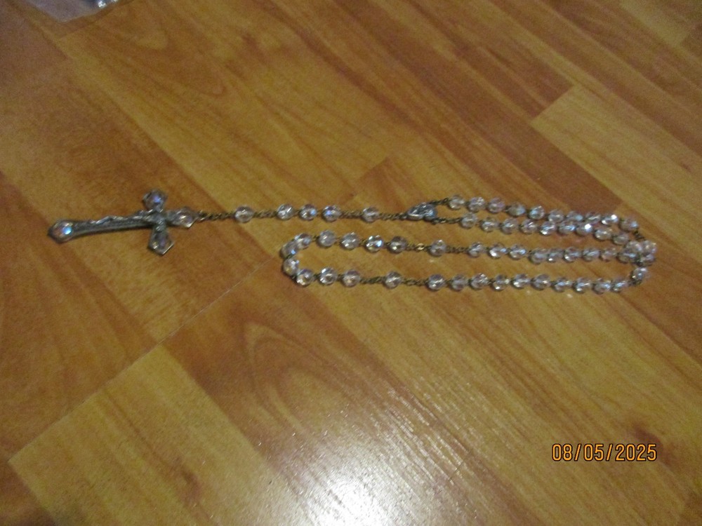 Vintage Clear Beads Rosary 22" Marked Roma Preowned