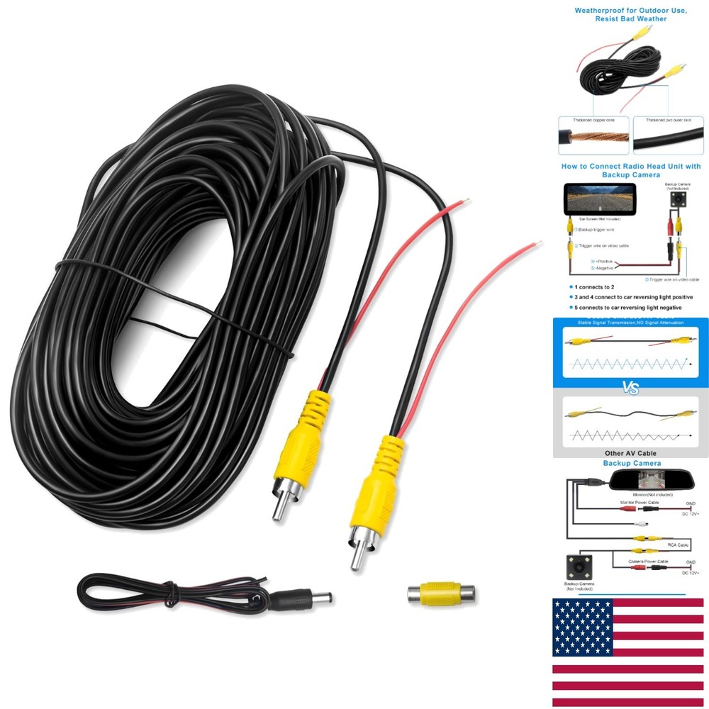 20FT RCA Video Cable for Backup Camera - Waterproof & Durable for Safe Reversing