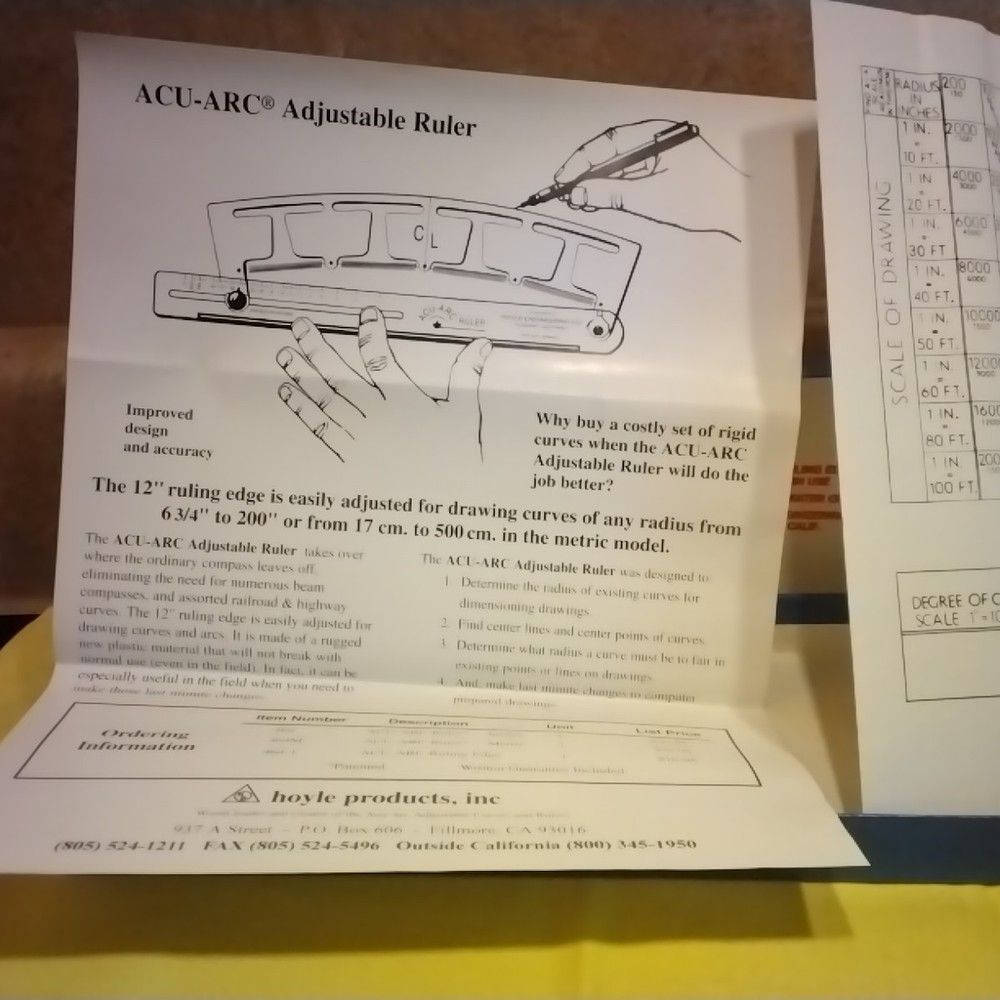 ACU-ARC Adjustable Radius Ruler Drafting Tool In Box Vintage By Hoyle