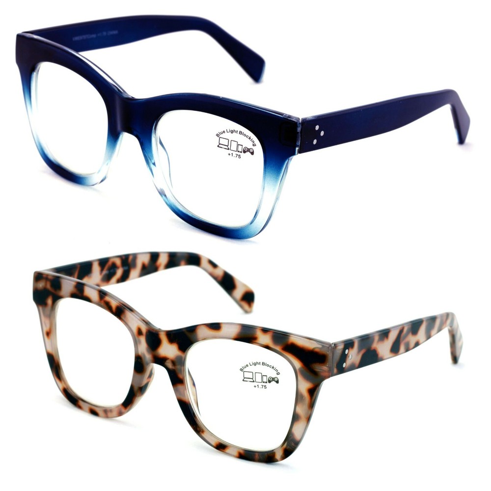 2 Pairs Oversized Glasses Blue Light Blocking, UV Glare Computer Readers Reading