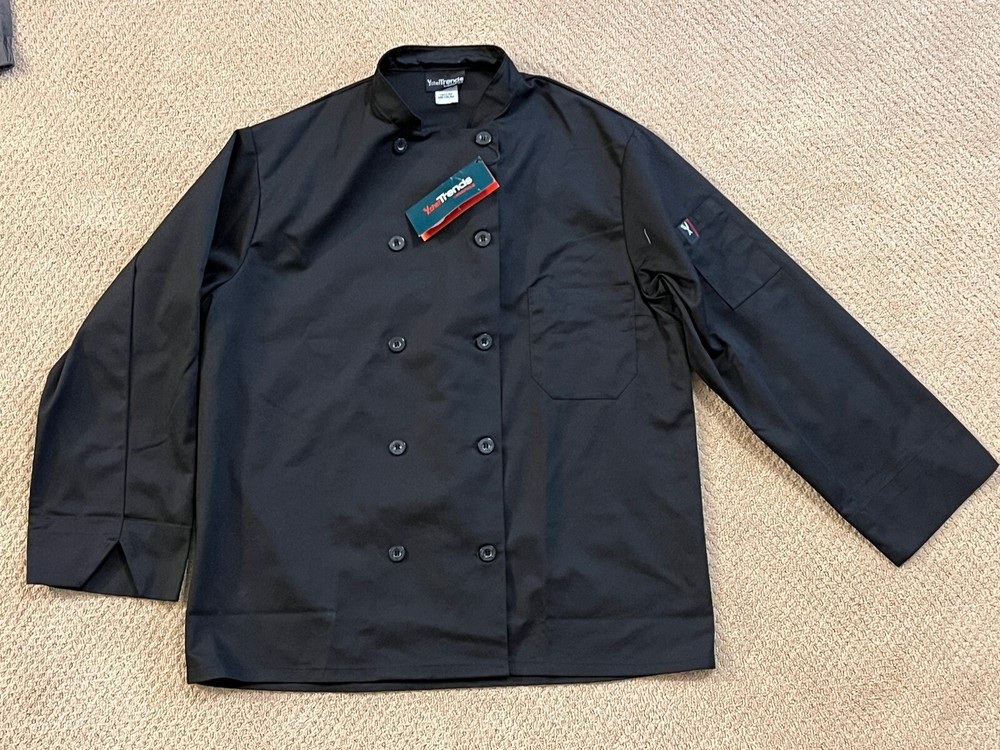 Pinnacle Chef Trends Double Breasted Black Long Sleeve Chef Jacket -Men's Medium