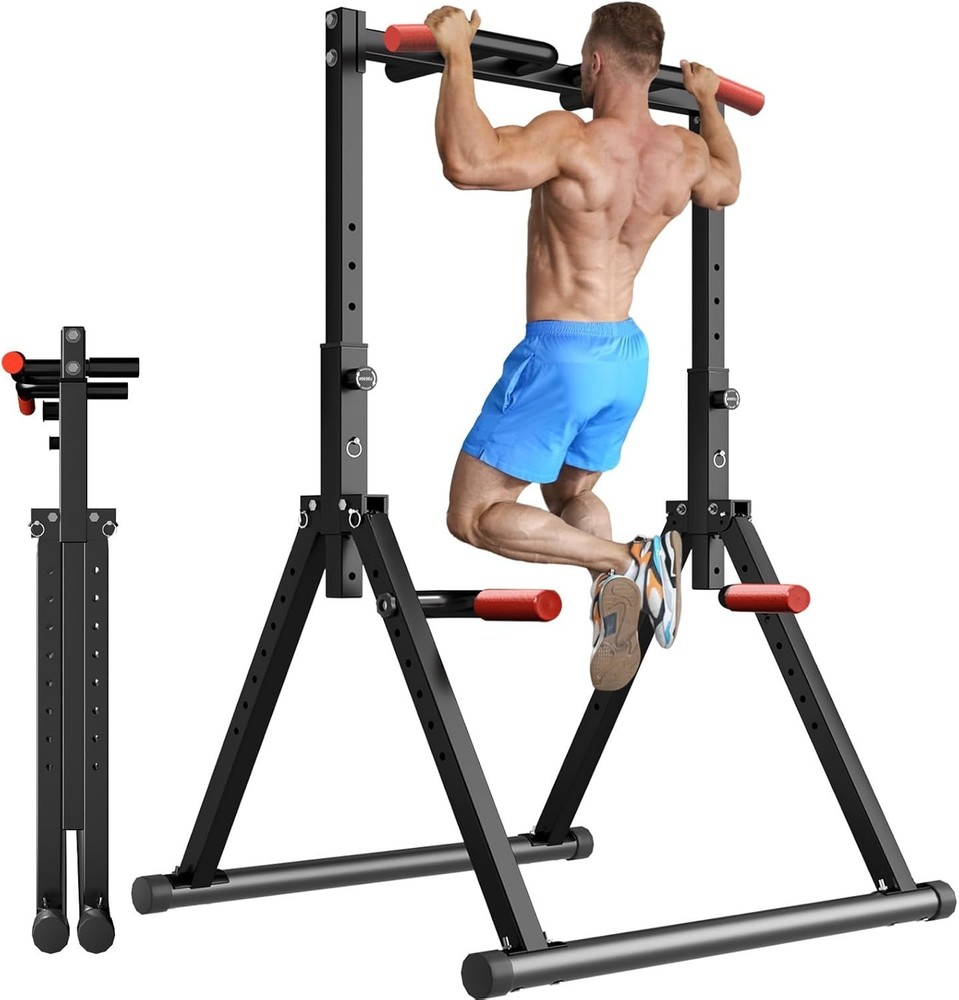 Foldable Power Tower Dip Station - Adjustable Height & Multi-Function Home Gym
