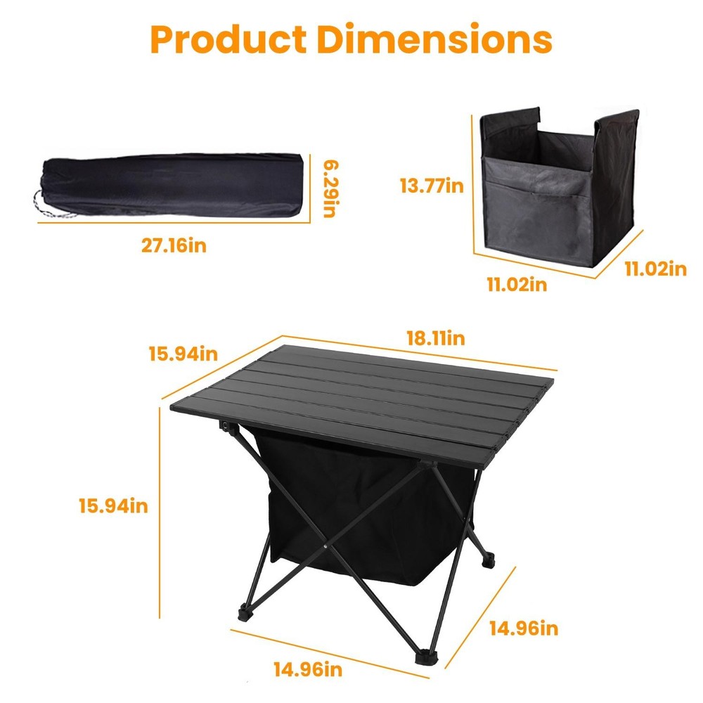 Foldable Camping Table Rustproof Portable Aluminum Alloy Roll-Up Table w/ Basket