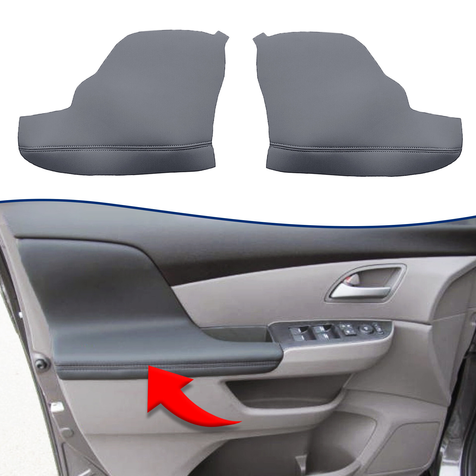 Pair Fits 2011-2016 2017 Honda Odyssey Door Panels Armrest Vinyl Cover Trim Gray
