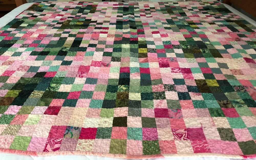 Patchwork Hand Stitched Quilt, "Small Blocks" Reversible