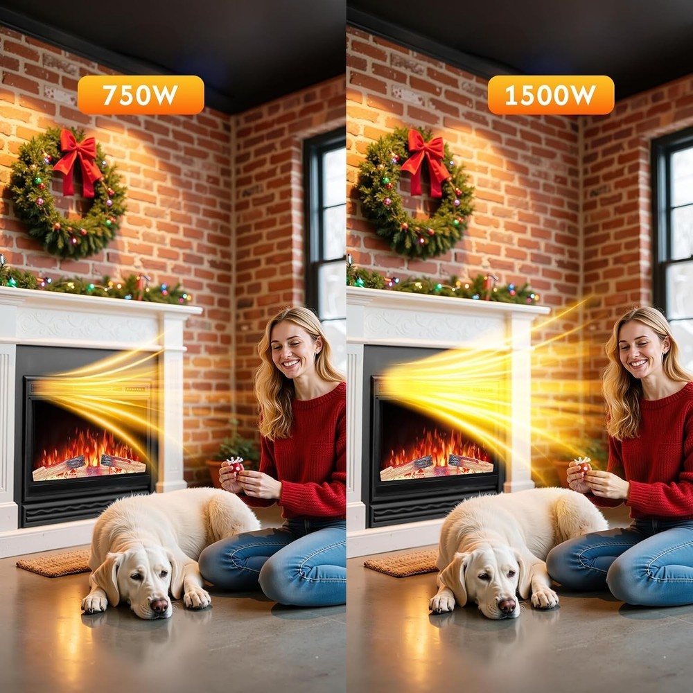 39" Electric Fireplace Insert with Realistic Flame & Logs, Recess