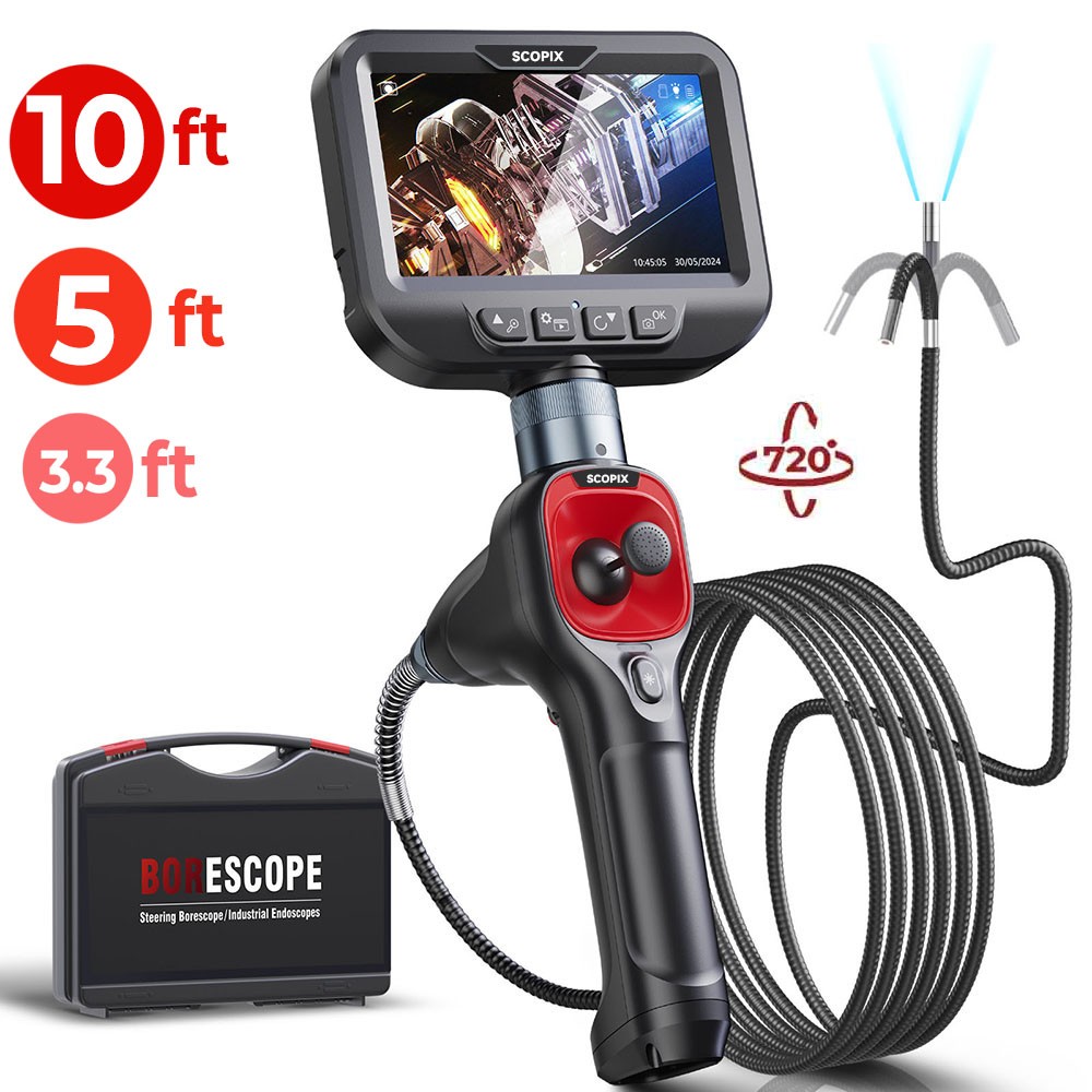 10ft/5ft Ralcam Articulating Borescope Camera 360° Joystick Endoscope Semi Rigid
