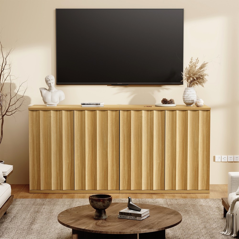 Waveform Design Buffet Cabinet with Storage, Handleless Sideboard Bar Cabinet