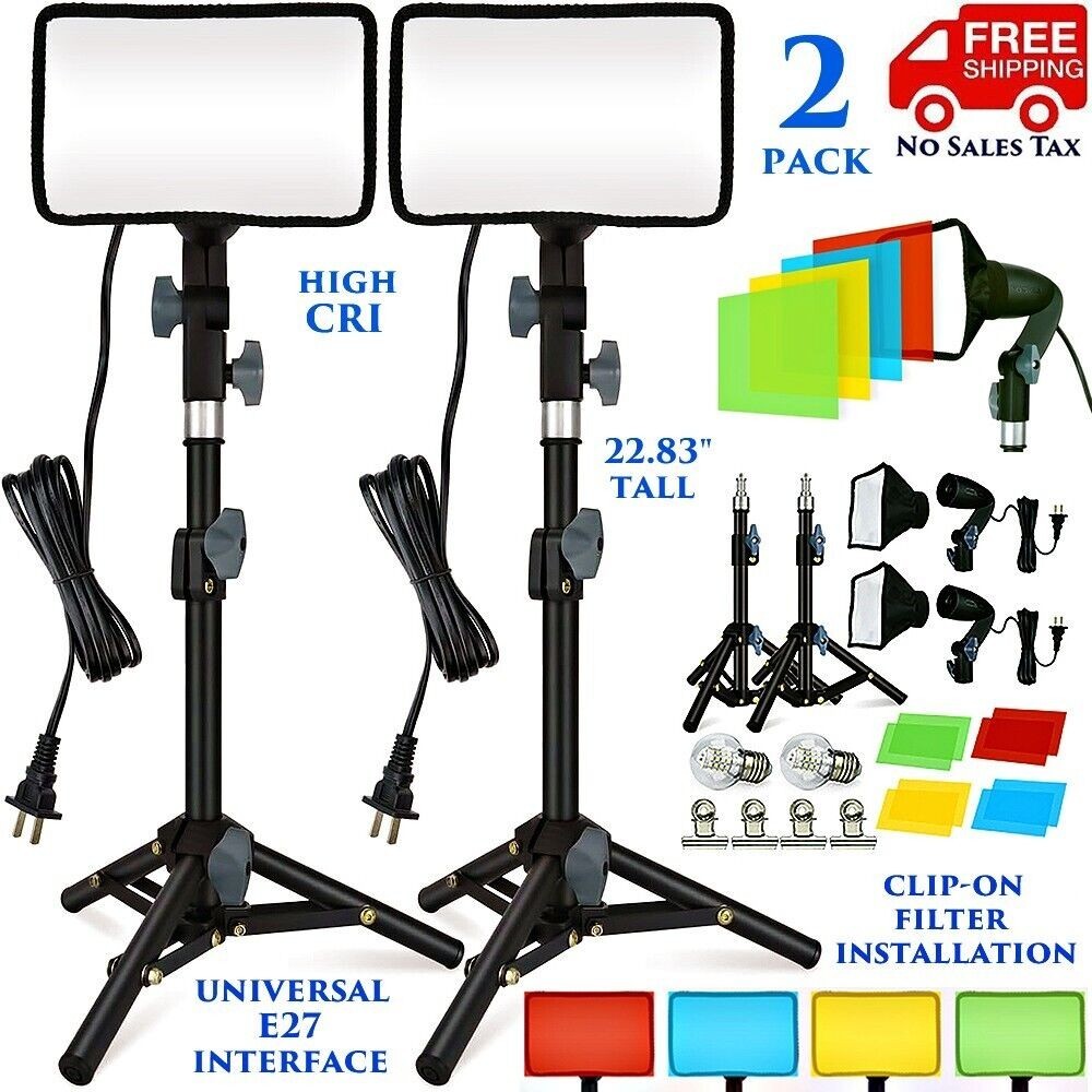 2 PACK STUDIO LED VIDEO LIGHT KIT TRIPOD STAND SOFTBOX DIFFUSERS 4 COLOR FILTERS