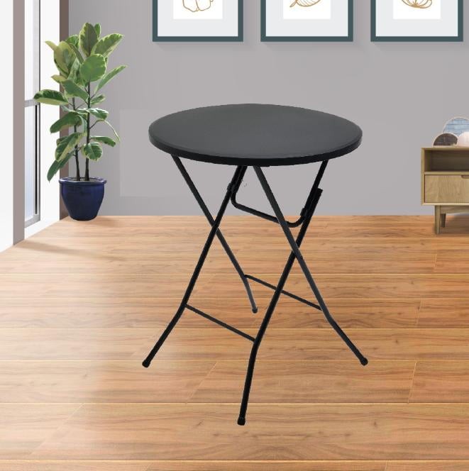31" Round High-Top Folding Table, Black