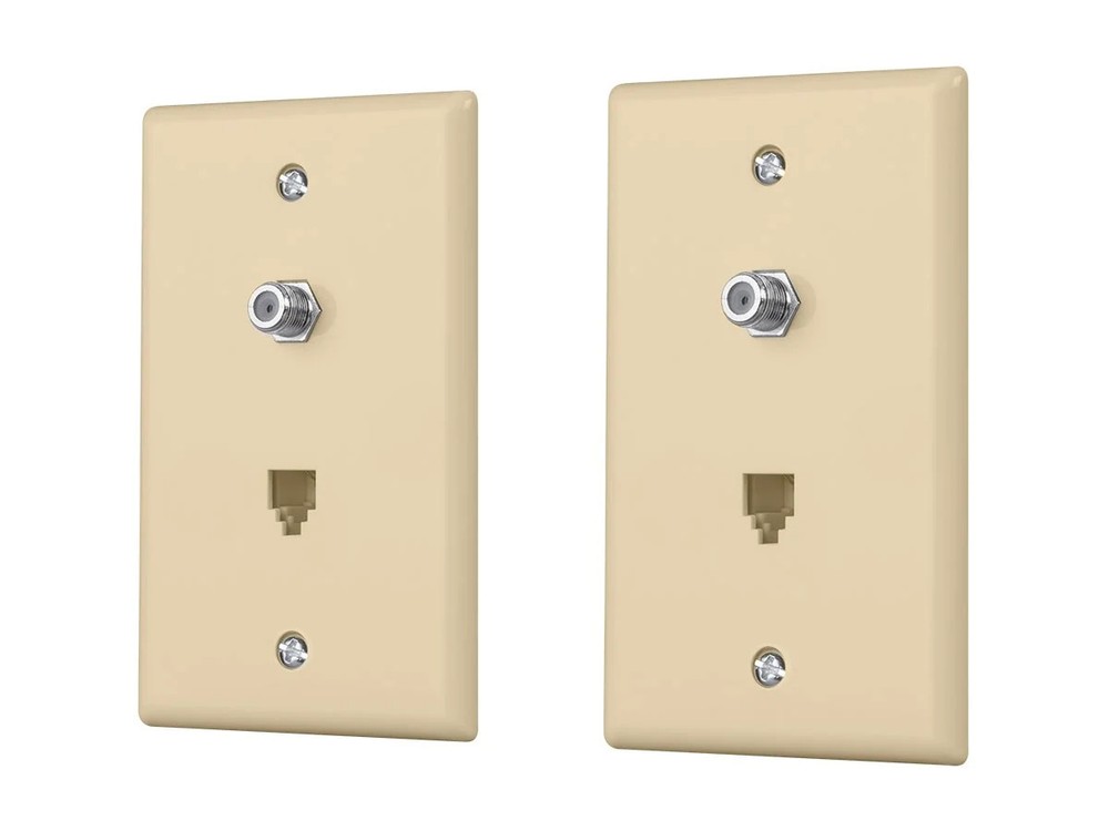 Monoprice Combo Phone/Video Jack Plate, Ivory, 2-pack