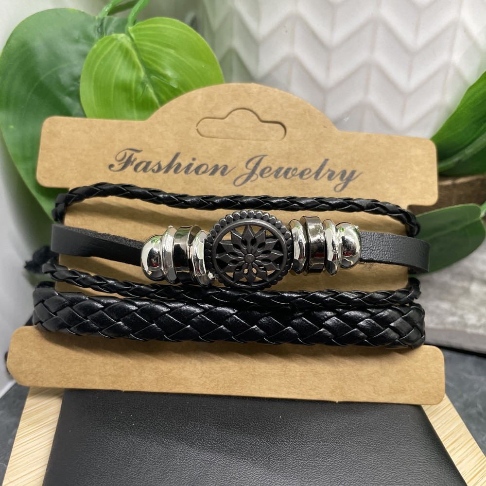 2 PC Leather Bracelet Set Stackable Adjustable Tie New Free Ship B7518