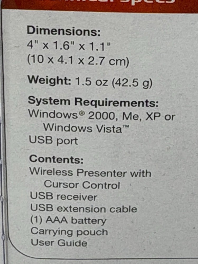Targus Wireless Presenter With Cursor Control And Laser Pointer - Brand New