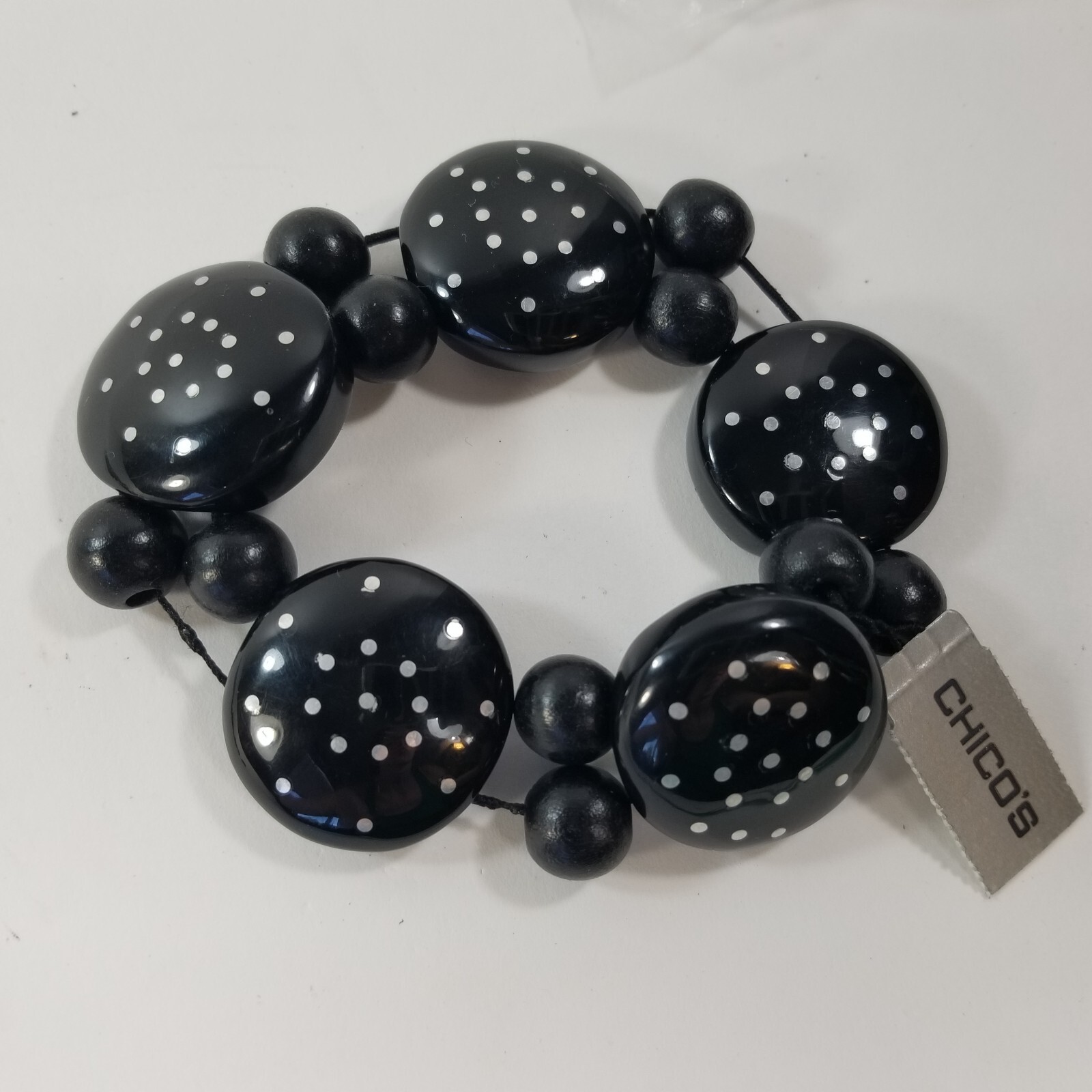 Black Polka Dots Bead Stretch Bracelet Chicos Chico's Minotaur