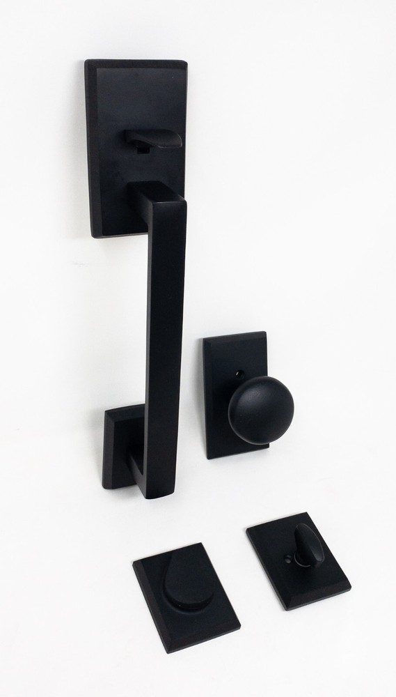 Emtek Rustic Modern Rectangular Sectional Keyed Entry Handleset Medium Bronze