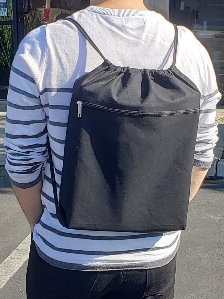 TBF Cotton Canvas Drawstring Backpack with Zippered Front Pocket Cinch Sack P...