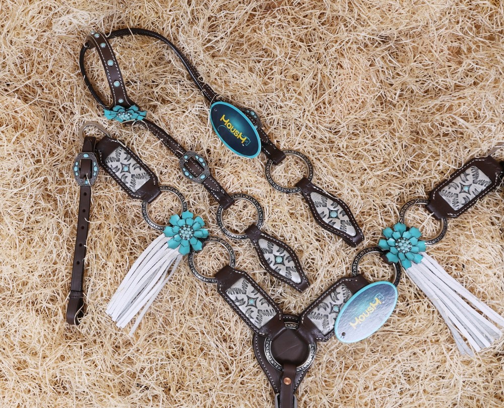Western Leather Headstall and Breast Collar Tack Set