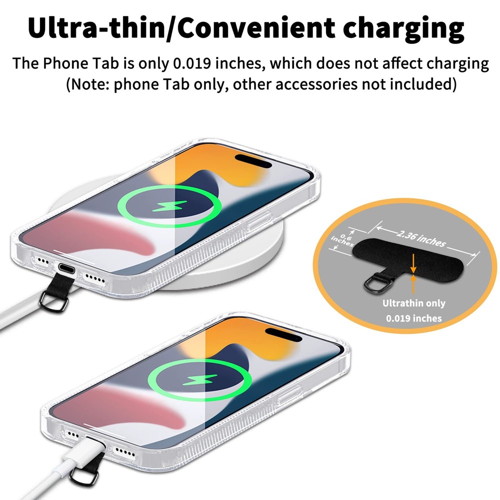 TACOMEGE Phone Tether Tab for iPhone, Cell Lanyard Patch, Small, Black