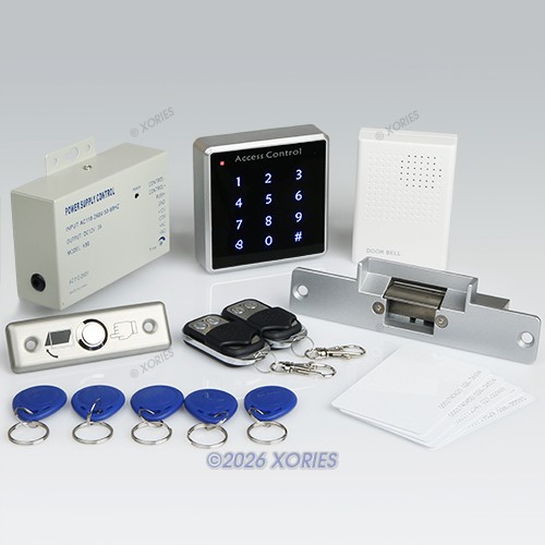Touch Keypad RFID Door Access Control Kit+Strike Lock +2Remote Controls+Doorbell