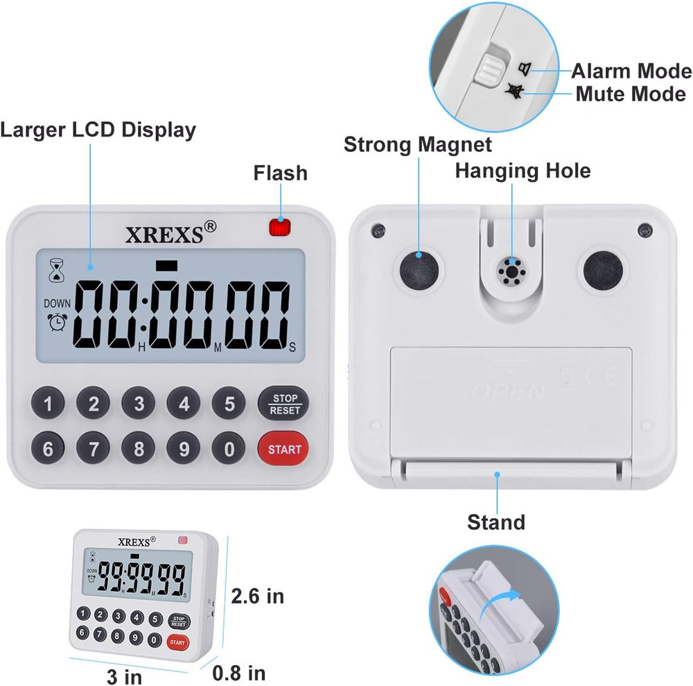 Digital Kitchen Timer Magnetic Countdown up Cooking Loud Alarm