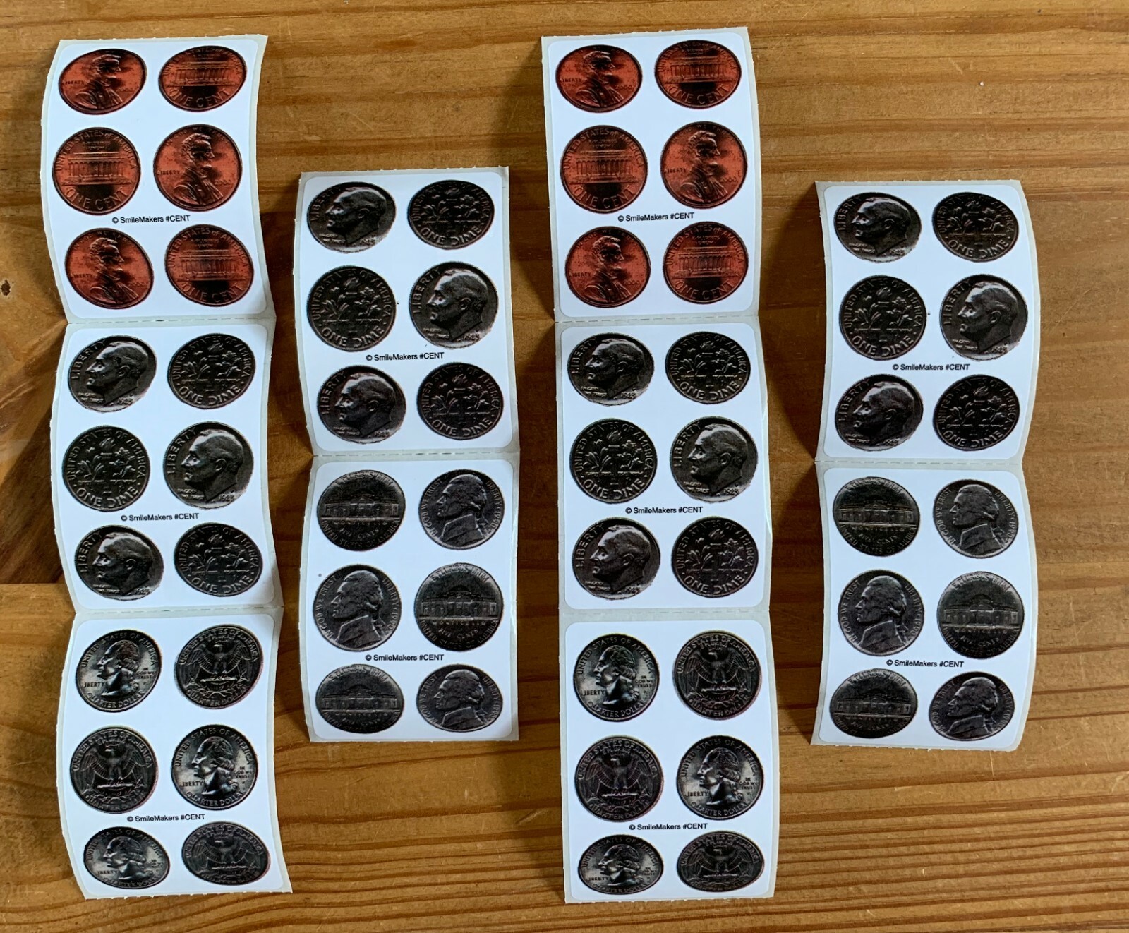 Money Coins USA Cents Quarter Dime Penny Nickel Fun 60 Mini Stickers!