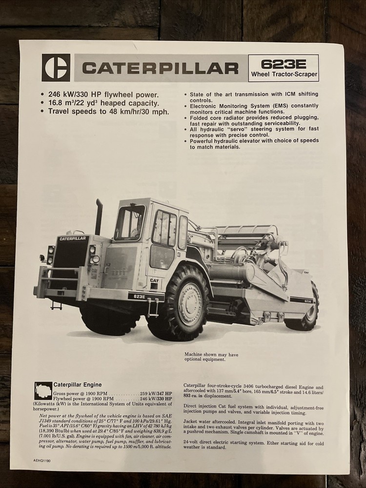 Caterpillar 623E Wheel Tractor-Scraper Brochure ‘86