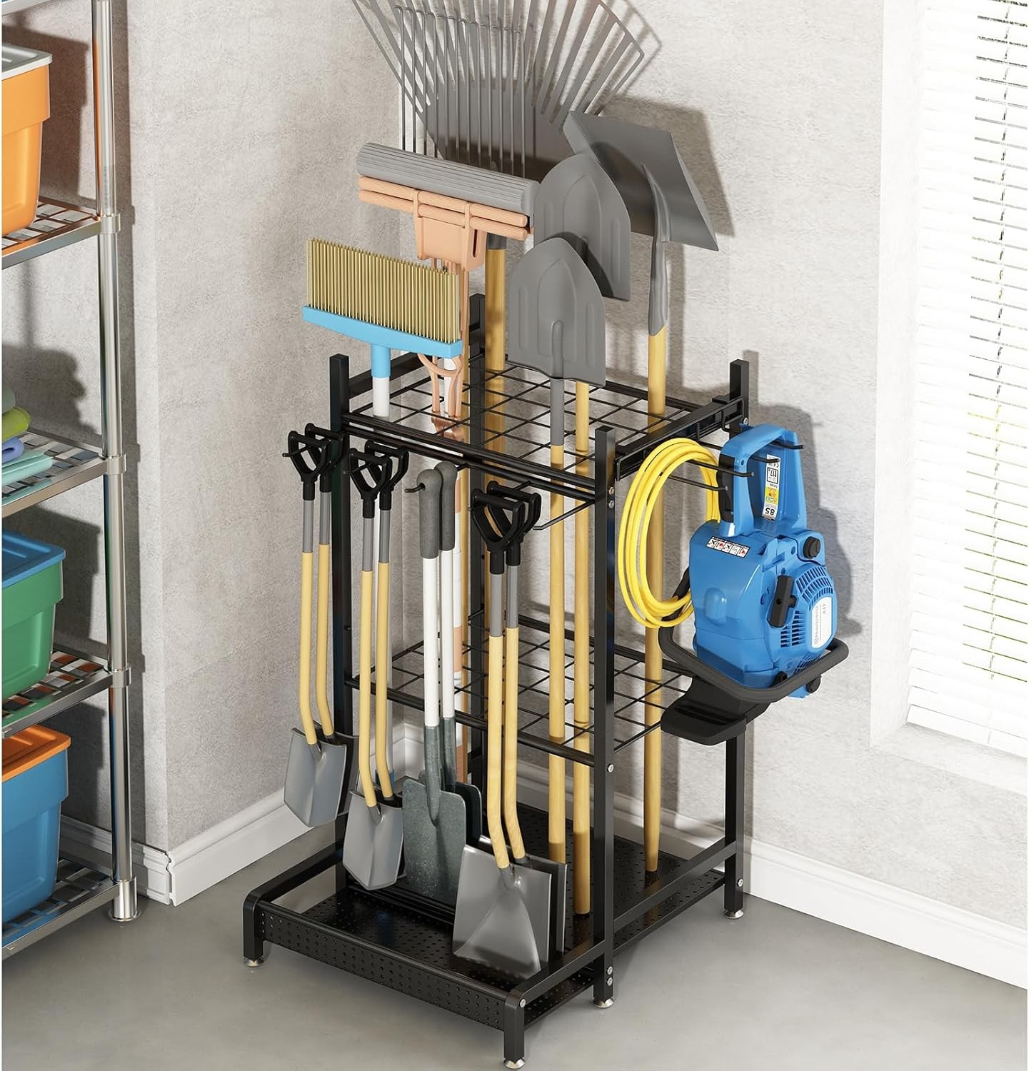 GILLAS Garden Tool Organizer for Garage, Utility Storage Racks with Hooks, Metal