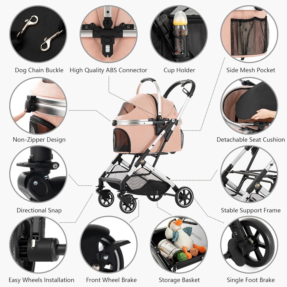 Pet Stroller Kenyone 3in1 Detachable Carrier