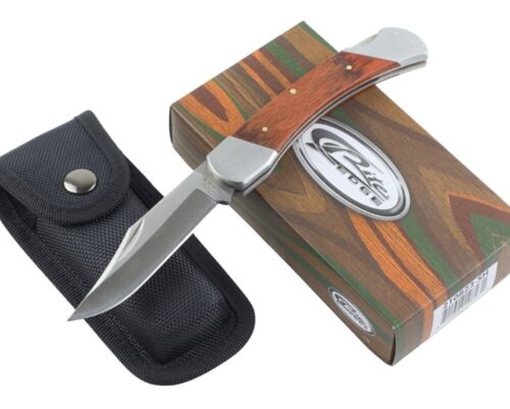 Large 8.5" Classic Lockback Folding Knife, Hardwood Handles, Sheath included 110