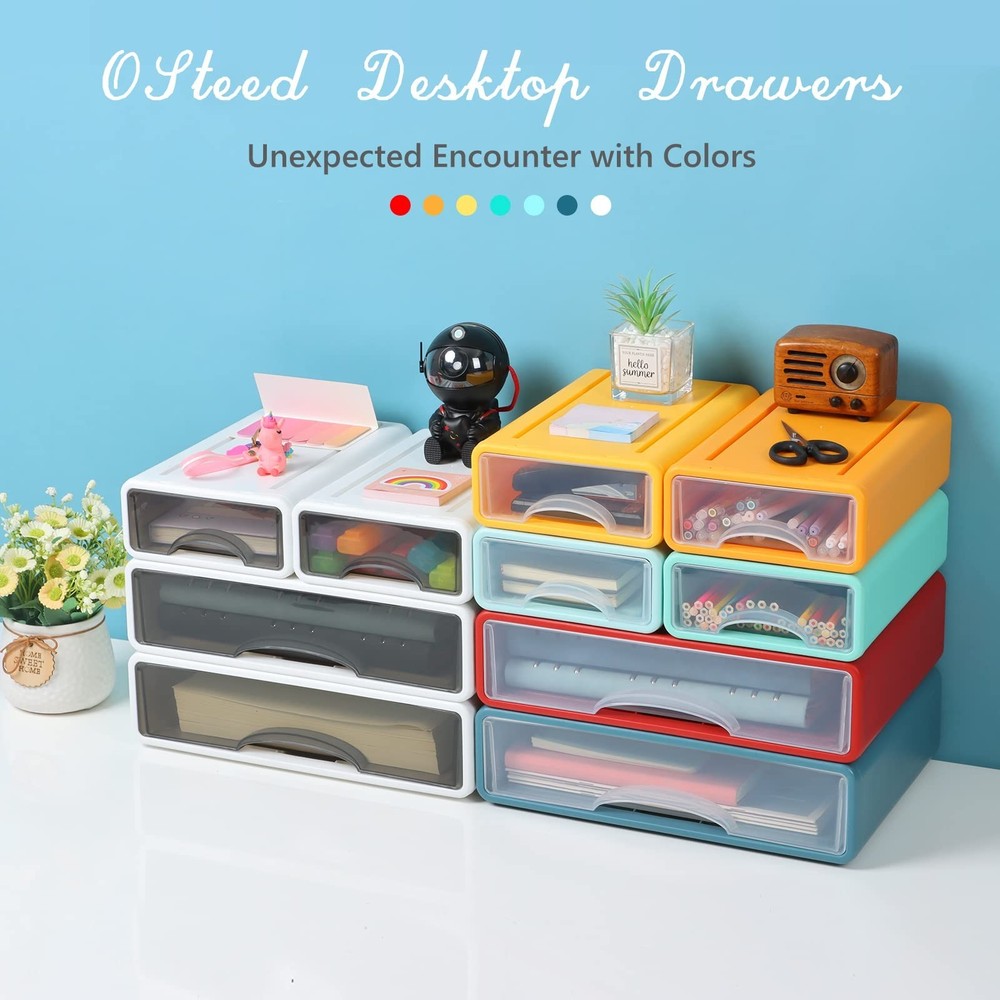 White Desktop Drawers for Paper, Stackable Office Storage Drawers for Desk, C...