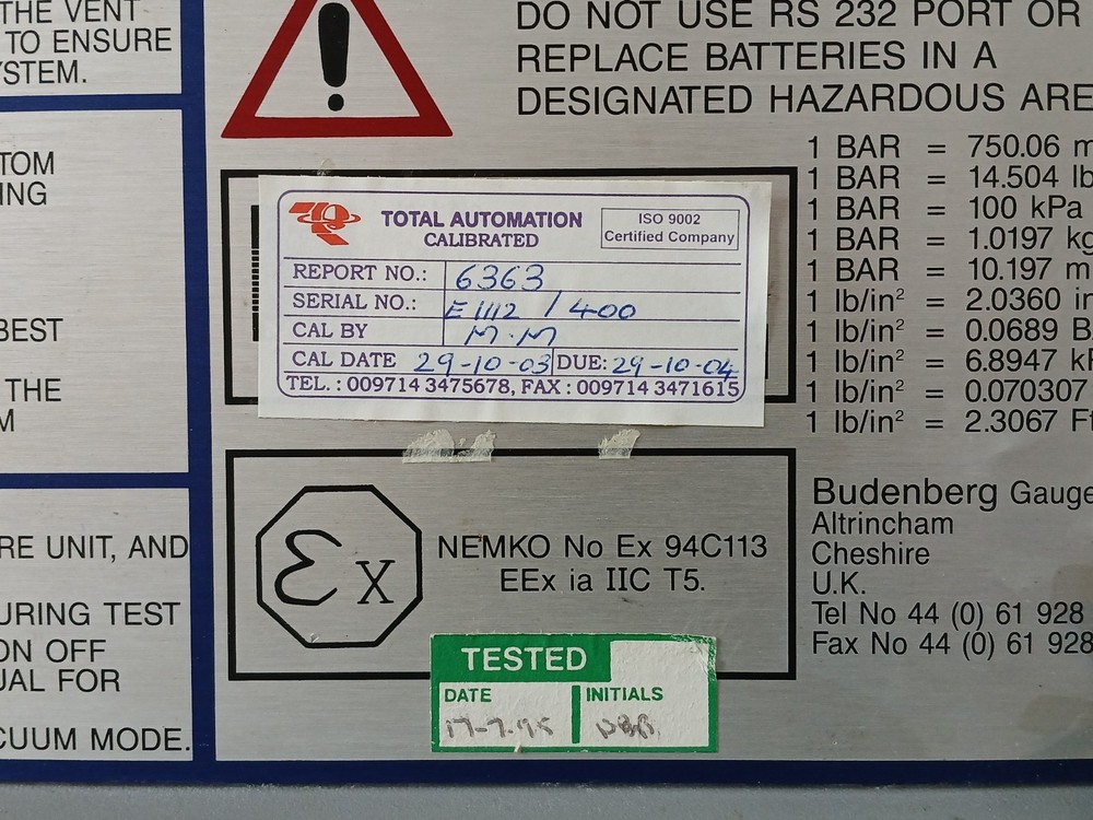 BUDENBERG E400 Digital Pneumatic Pressure Calibrator Kit 100 KPA (Incomplete)